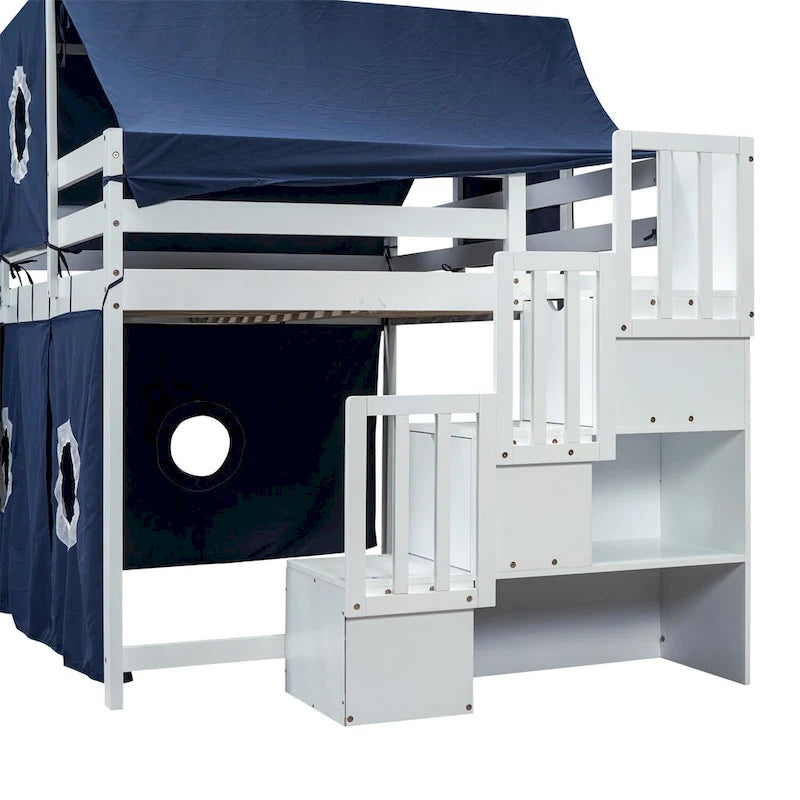 Lit mezzanine Merax double/simple avec tente et tour