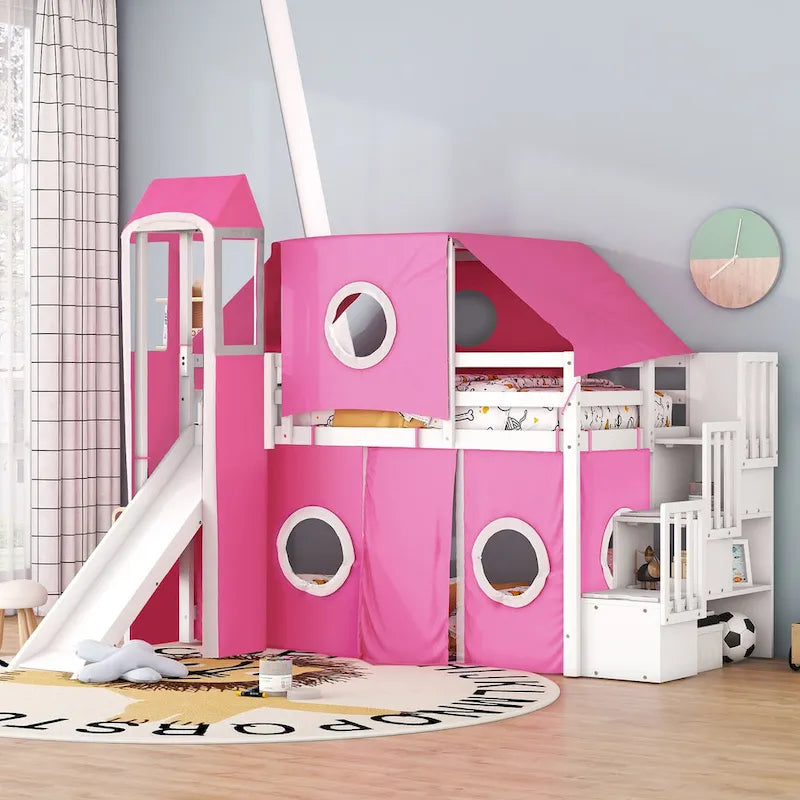 Lit mezzanine Merax double/simple avec tente et tour