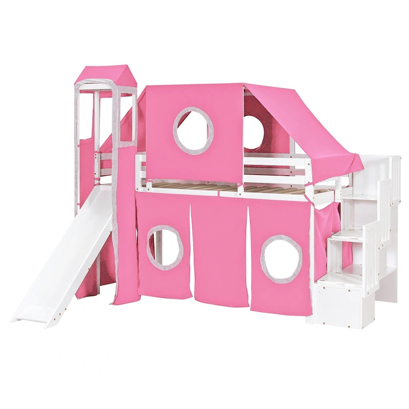 Lit mezzanine Merax double/simple avec tente et tour