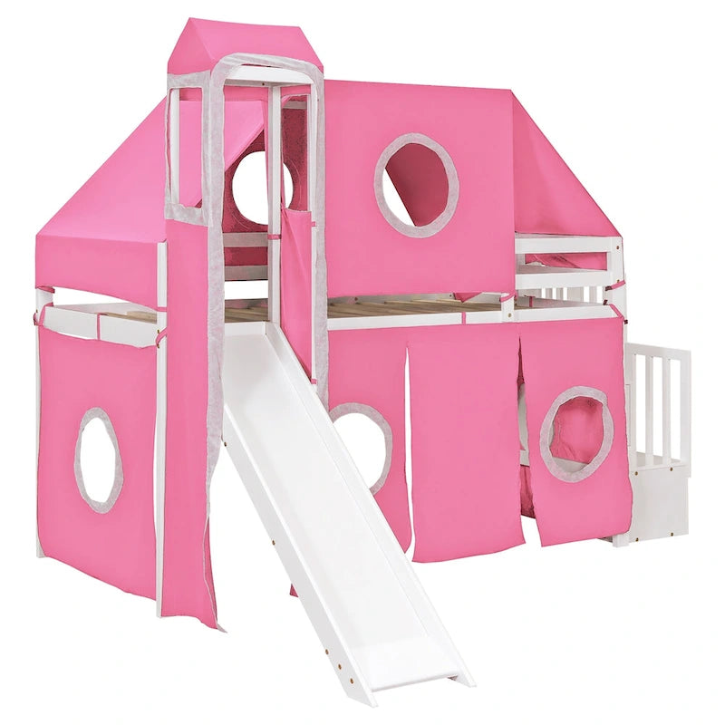 Lit mezzanine Merax double/simple avec tente et tour