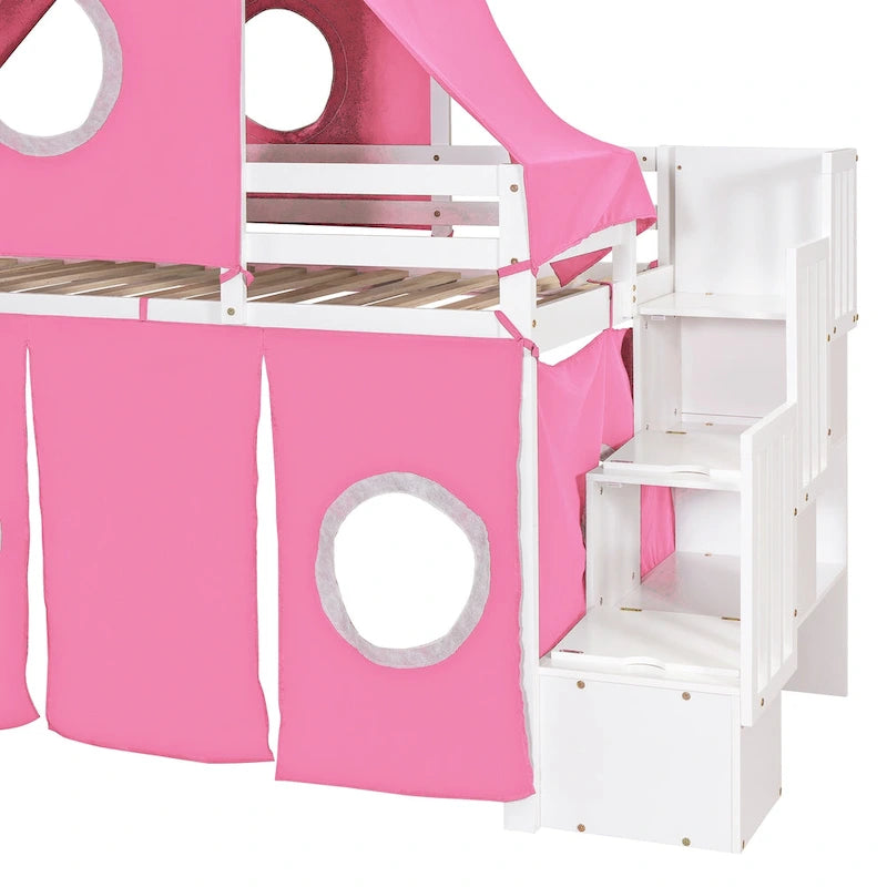 Lit mezzanine Merax double/simple avec tente et tour