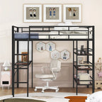 Lit mezzanine en métal de taille double avec 3 étagères et un bureau