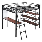 Lit mezzanine en métal de taille double avec 3 étagères et un bureau