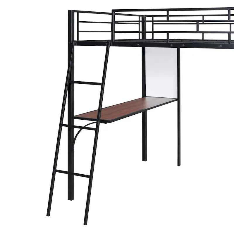 Lit mezzanine en métal de taille double avec 3 étagères et un bureau