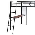 Lit mezzanine en métal de taille double avec 3 étagères et un bureau