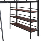 Lit mezzanine en métal de taille double avec 3 étagères et un bureau