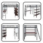 Lit mezzanine en métal de taille double avec 3 étagères et un bureau