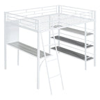 Lit mezzanine en métal de taille double avec 3 étagères et un bureau
