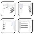 Lit mezzanine en métal de taille double avec 3 étagères et un bureau