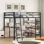 Lit mezzanine en métal de taille double avec 3 étagères et un bureau