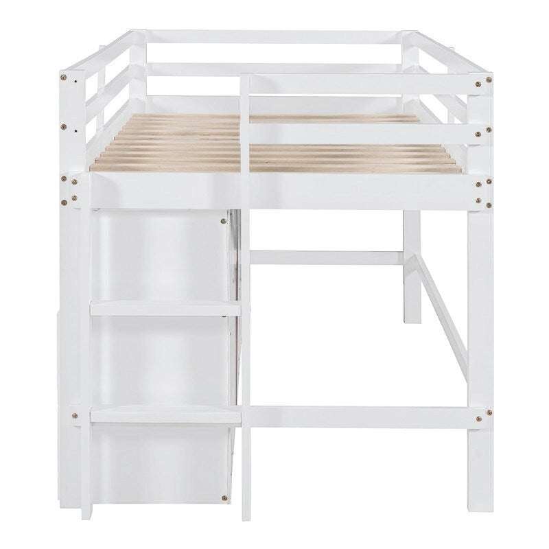 Lit mezzanine une place avec 4 tiroirs, placard et étagères