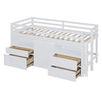 Lit mezzanine une place avec 4 tiroirs, placard et étagères