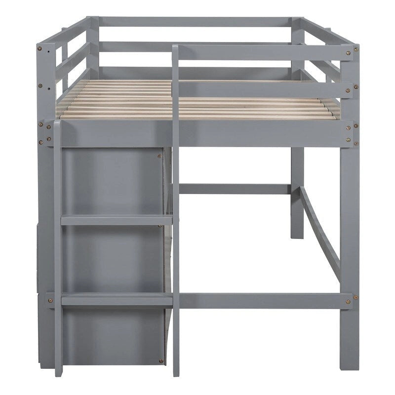 Lit mezzanine une place avec 4 tiroirs, placard et étagères