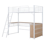 Lit mezzanine double en métal avec 3 étagères et bureau en forme de L