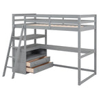 Lit mezzanine simple avec bureau et étagères, deux tiroirs intégrés