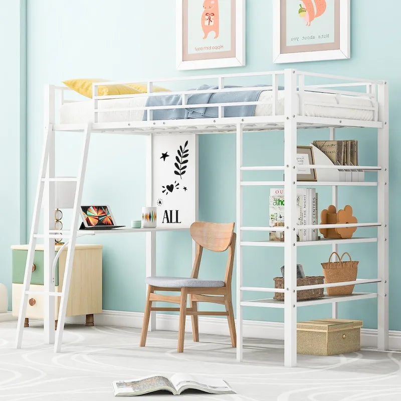 Lit superposé mezzanine double en métal avec bureau intégré