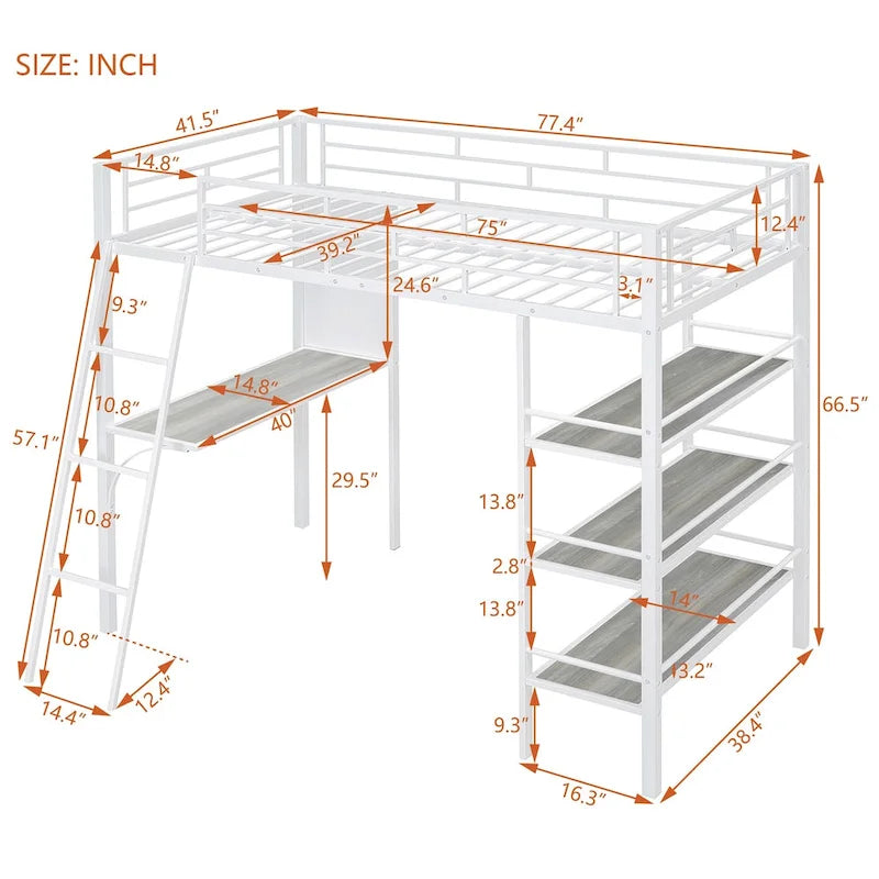 Lit superposé mezzanine double en métal avec bureau intégré
