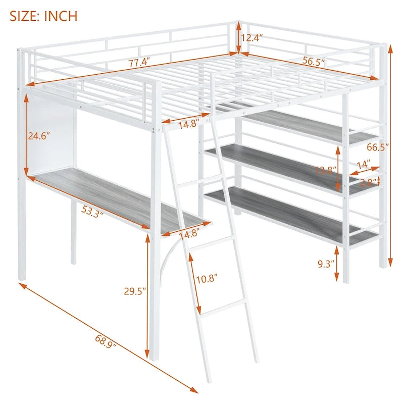 Lit superposé mezzanine double en métal avec bureau intégré