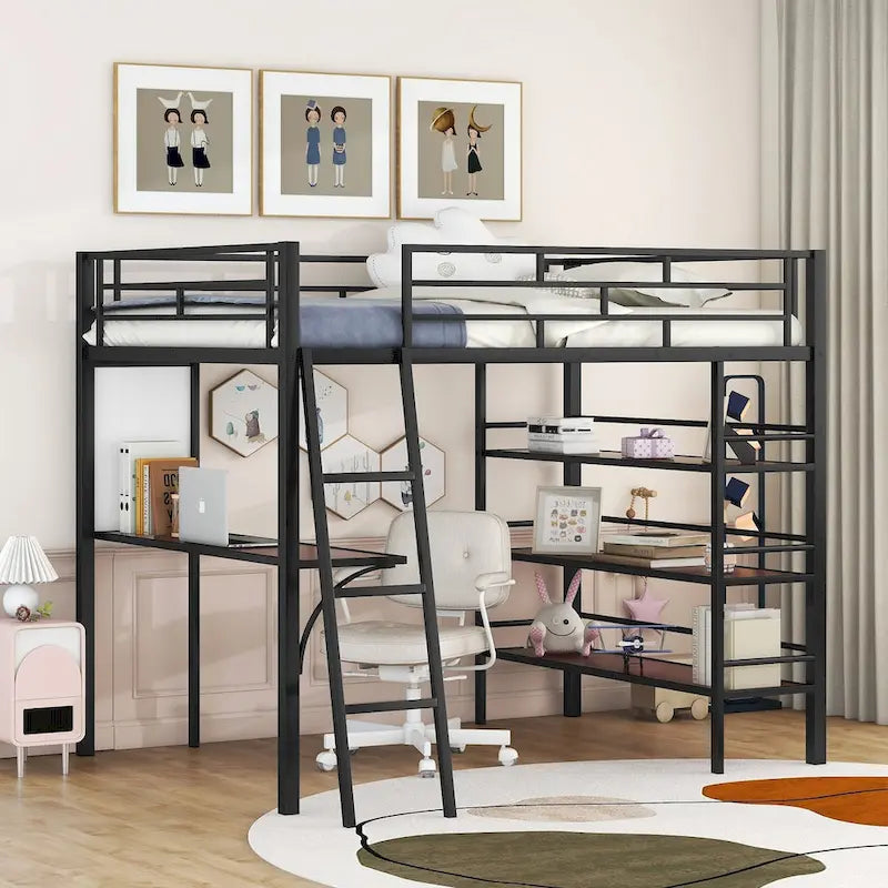 Lit superposé mezzanine double en métal avec bureau intégré