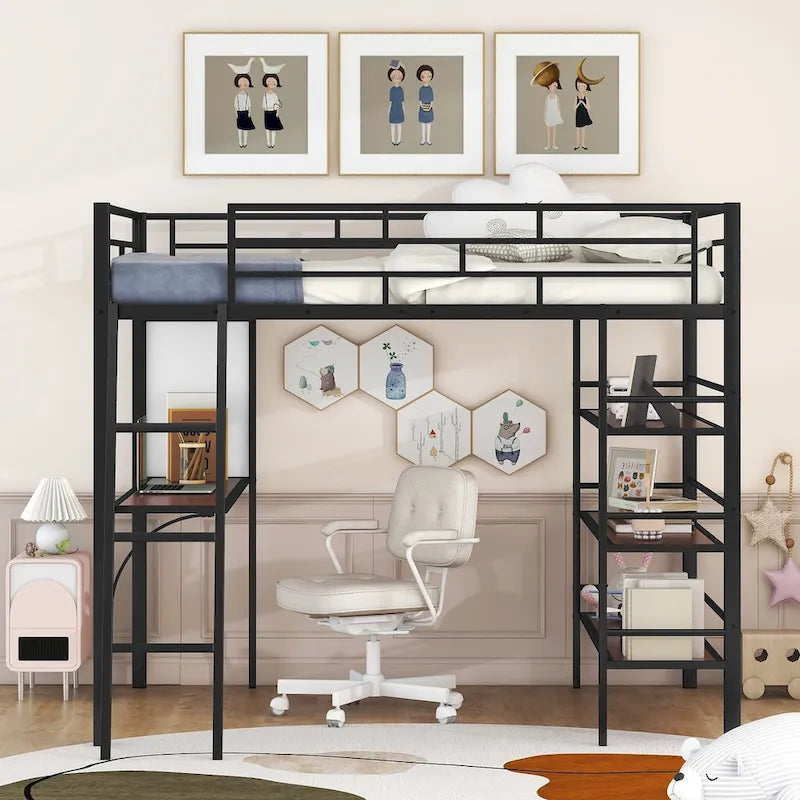 Lit superposé mezzanine double en métal avec bureau intégré