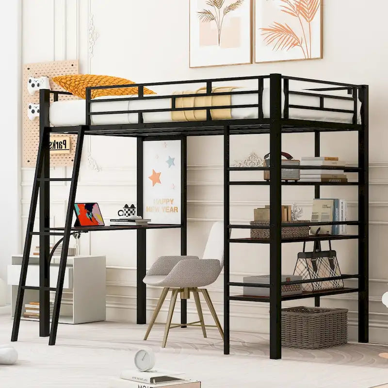 Lit superposé mezzanine double en métal avec bureau intégré