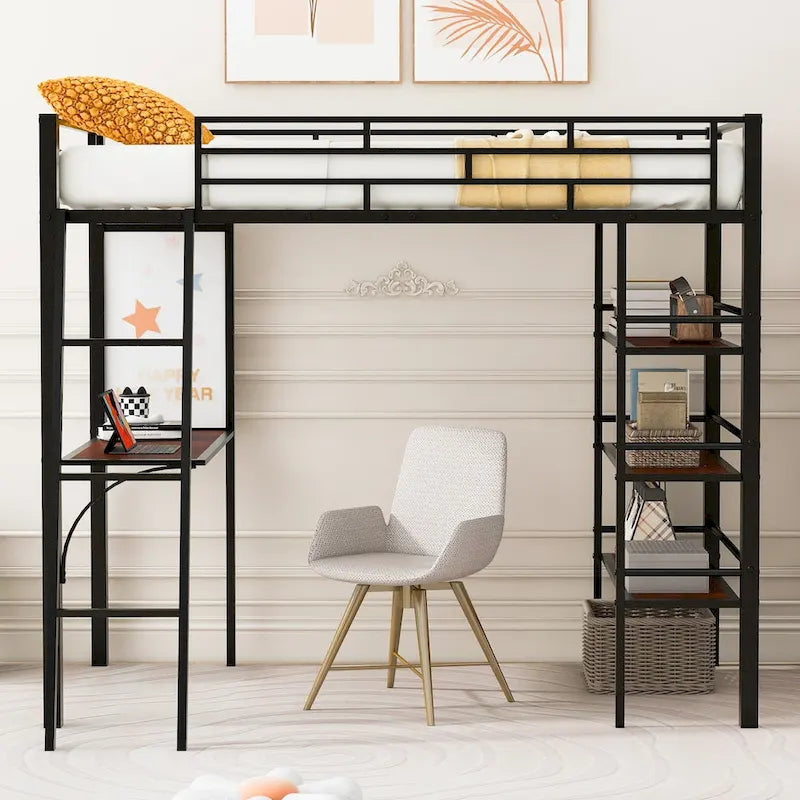 Lit superposé mezzanine double en métal avec bureau intégré