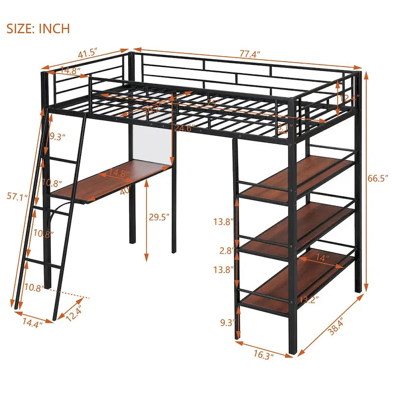 Lit superposé mezzanine double en métal avec bureau intégré
