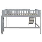 Cadre de lit mezzanine bas pleine grandeur pour garçons filles enfants adultes tout-petits avec échelle et toboggan