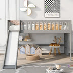 Cadre de lit mezzanine bas pleine grandeur pour garçons filles enfants adultes tout-petits avec échelle et toboggan
