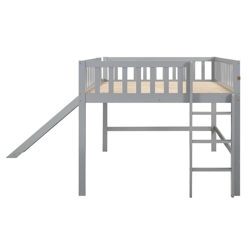 Cadre de lit mezzanine bas pleine grandeur pour garçons filles enfants adultes tout-petits avec échelle et toboggan
