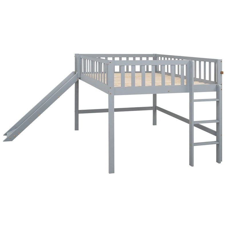 Cadre de lit mezzanine bas pleine grandeur pour garçons filles enfants adultes tout-petits avec échelle et toboggan