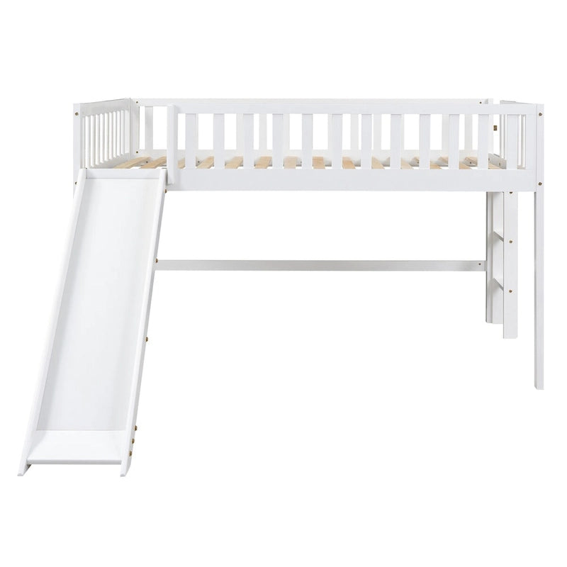 Cadre de lit mezzanine bas pleine grandeur pour garçons filles enfants adultes tout-petits avec échelle et toboggan