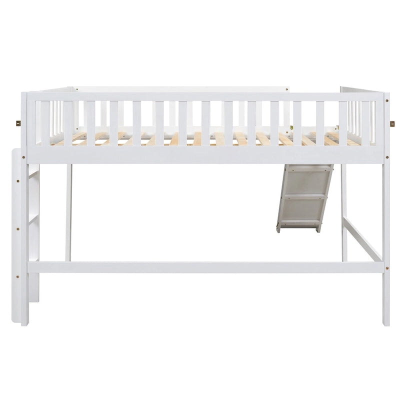 Cadre de lit mezzanine bas pleine grandeur pour garçons filles enfants adultes tout-petits avec échelle et toboggan