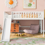 Cadre de lit mezzanine bas pleine grandeur pour garçons filles enfants adultes tout-petits avec échelle et toboggan