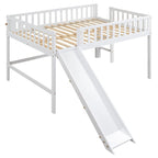 Cadre de lit mezzanine bas pleine grandeur pour garçons filles enfants adultes tout-petits avec échelle et toboggan
