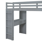 Lit mezzanine en bois pleine grandeur avec grandes étagères, bureau et éclairage LED