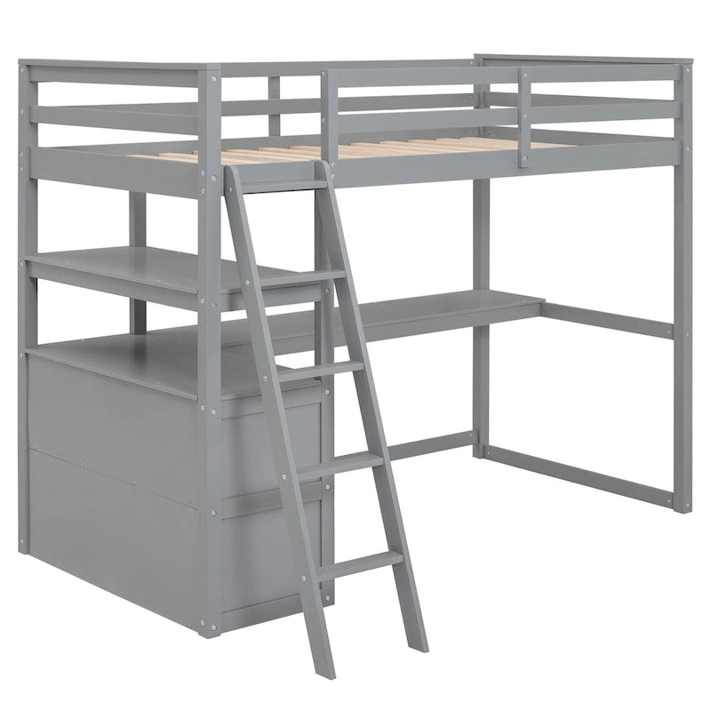 Lit mezzanine avec bureau et étagères, Deux tiroirs intégrés