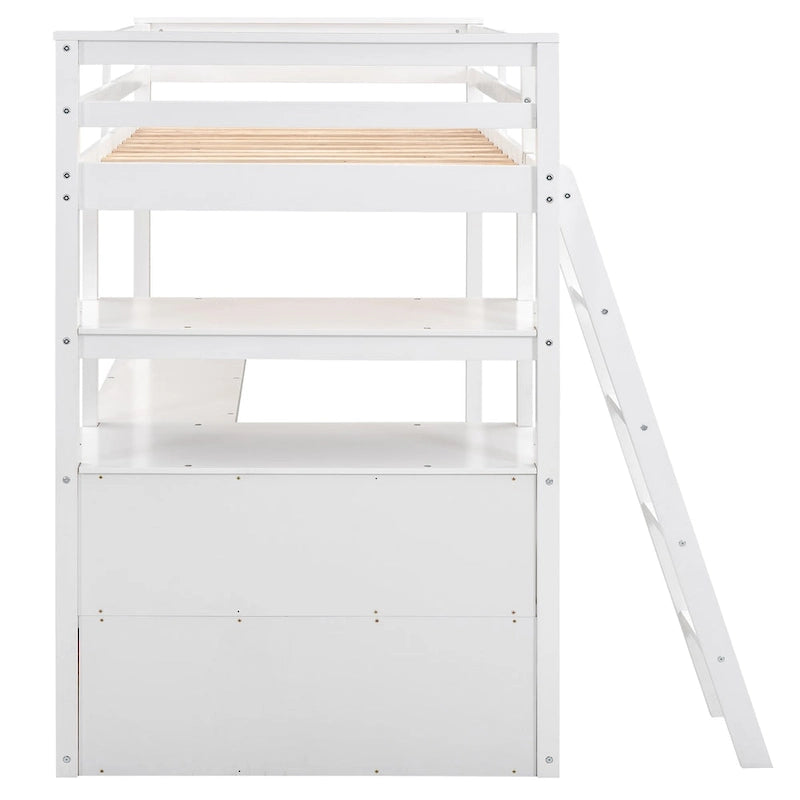 Lit mezzanine avec bureau et étagères, Deux tiroirs intégrés