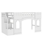 Lit mezzanine simple en bois avec escalier de rangement et fenêtre