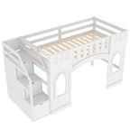 Lit mezzanine simple en bois avec escalier de rangement et fenêtre