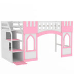 Lit mezzanine simple en bois avec escalier de rangement et fenêtre