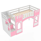 Lit mezzanine simple en bois avec escalier de rangement et fenêtre