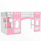 Lit mezzanine simple en bois avec escalier de rangement et fenêtre