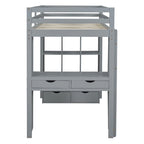Twin Size Loft Bed With Large Shelves, Writing Desk And Led Light