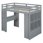 Lit mezzanine simple avec grandes étagères, bureau et éclairage LED