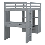 Lit mezzanine simple avec grandes étagères, bureau et éclairage LED