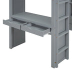 Lit mezzanine simple avec grandes étagères, bureau et éclairage LED