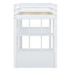 Lit mezzanine simple avec grandes étagères, bureau et éclairage LED