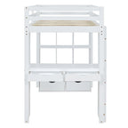 Lit mezzanine simple avec grandes étagères, bureau et éclairage LED