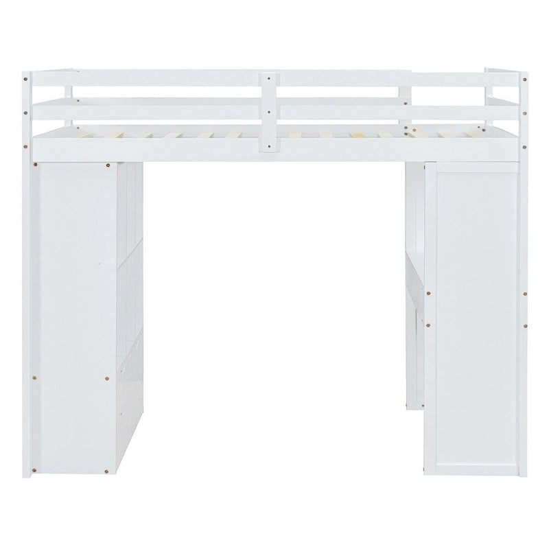 Lit mezzanine simple avec grandes étagères, bureau et éclairage LED